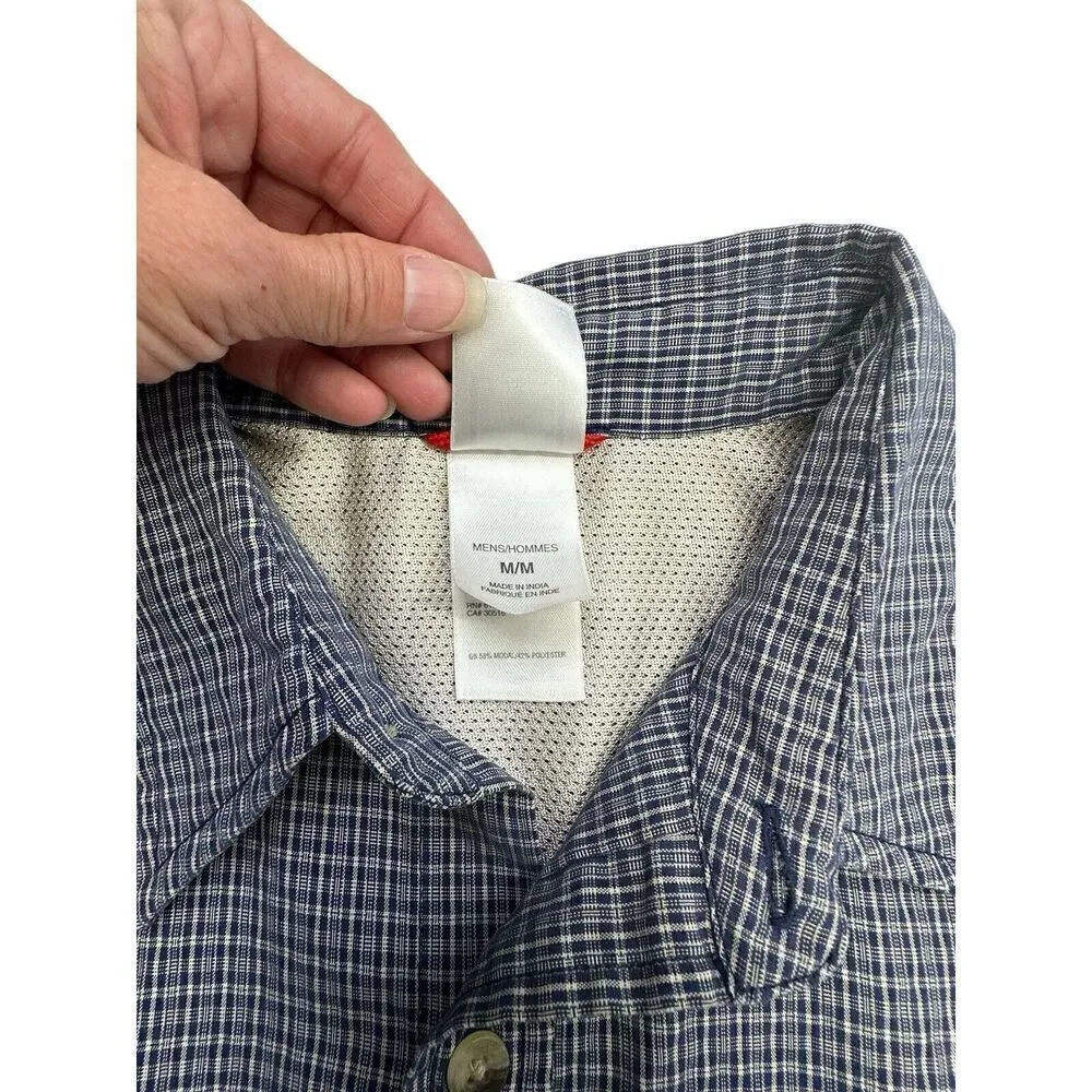 The North Face Button Up  Navy Blue & White Plaid Button Down Men’s Size Medium